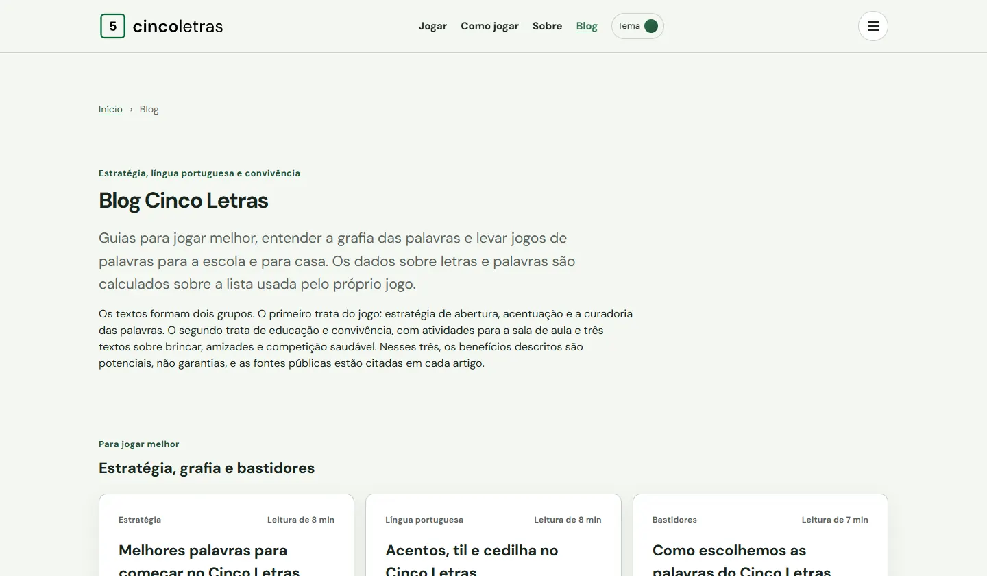 Blog do Cinco Letras com artigos sobre estratégia e língua portuguesa