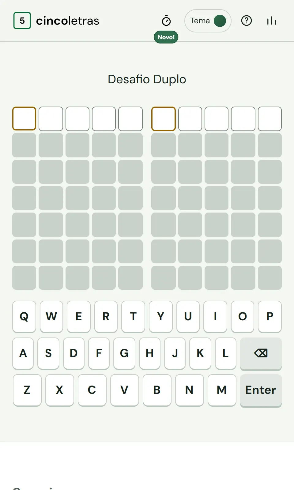 Desafio Duplo do Cinco Letras no celular