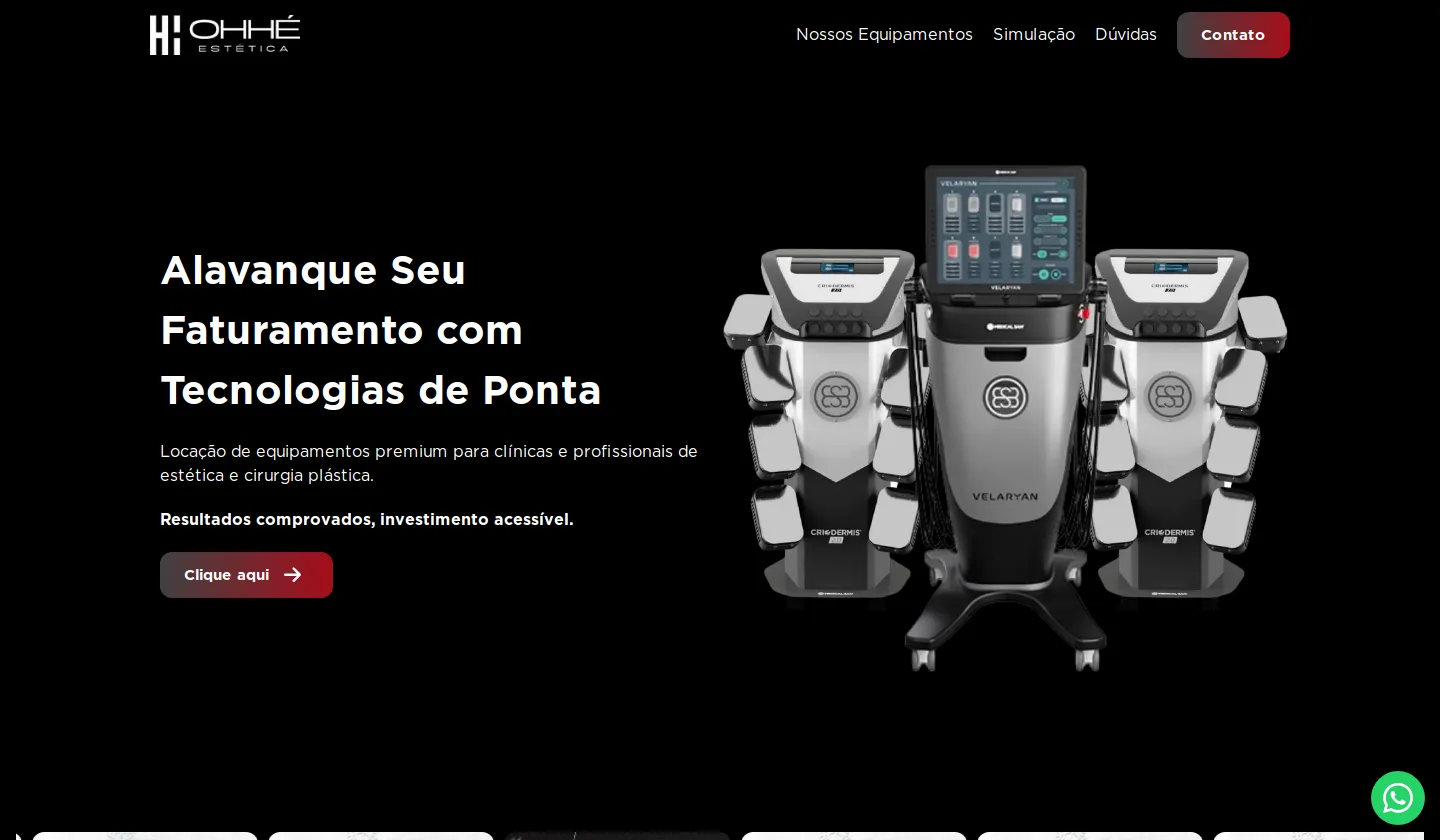 Site OHHE Locação – Catálogo de Tecnologias para Estética