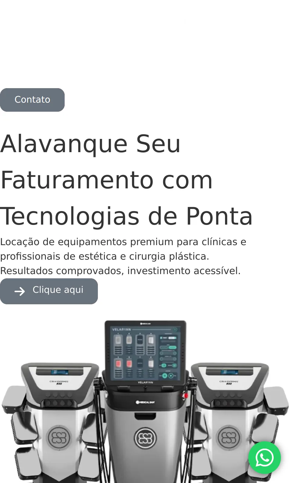 Site OHHE Locação – Catálogo de Tecnologias para Estética: versão mobile
