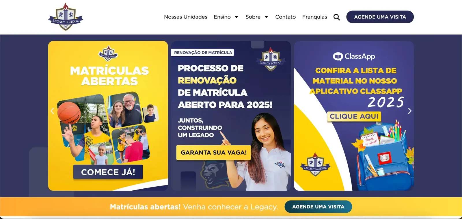 Site Legacy School: Uma Jornada de 2 Anos e 50+ Unidades