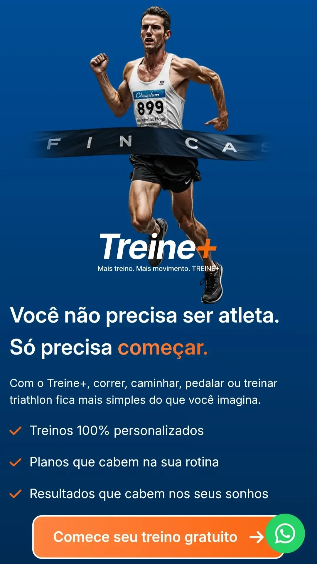 Landing Page App Treine+ – Desenvolvida em Tempo Recorde com WordPress e Elementor: versão mobile