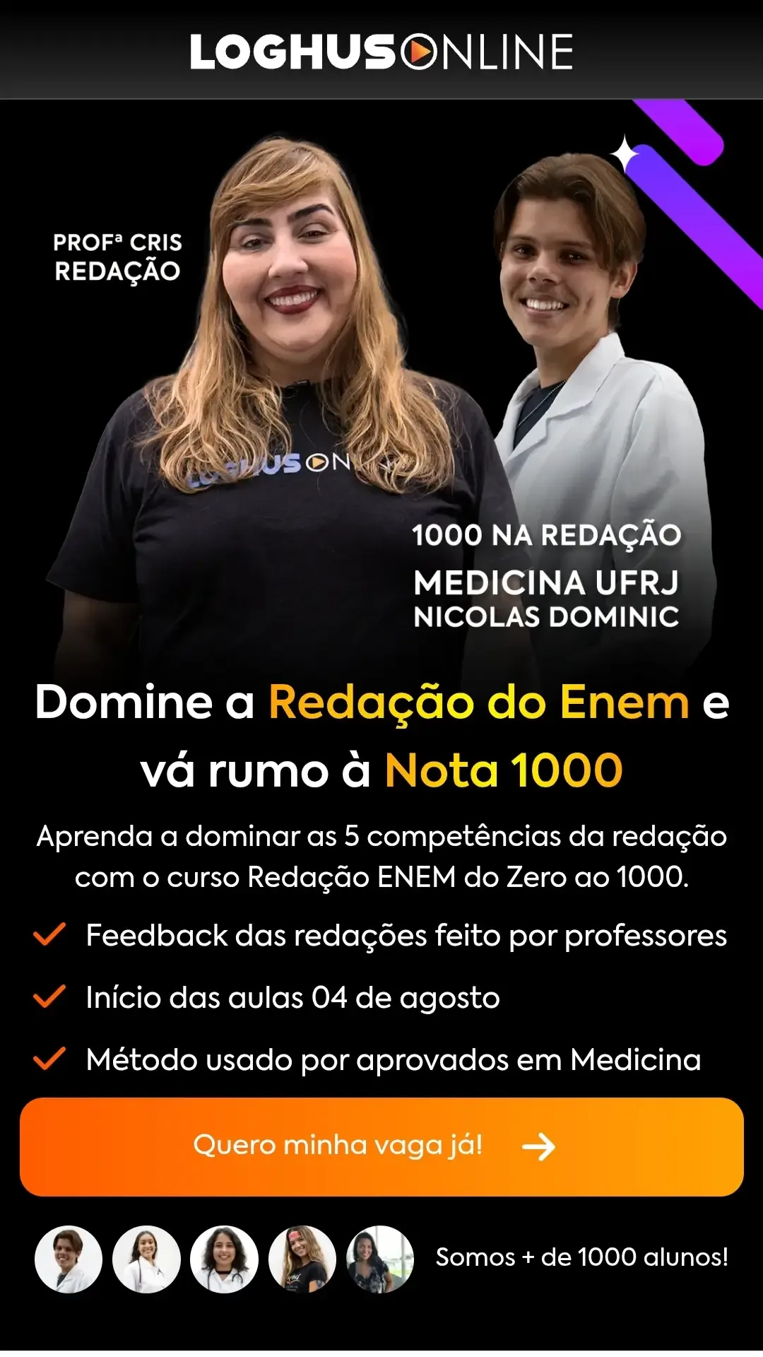 Landing Page – Redação do Zero ao Mil – Curso Loghus: versão mobile