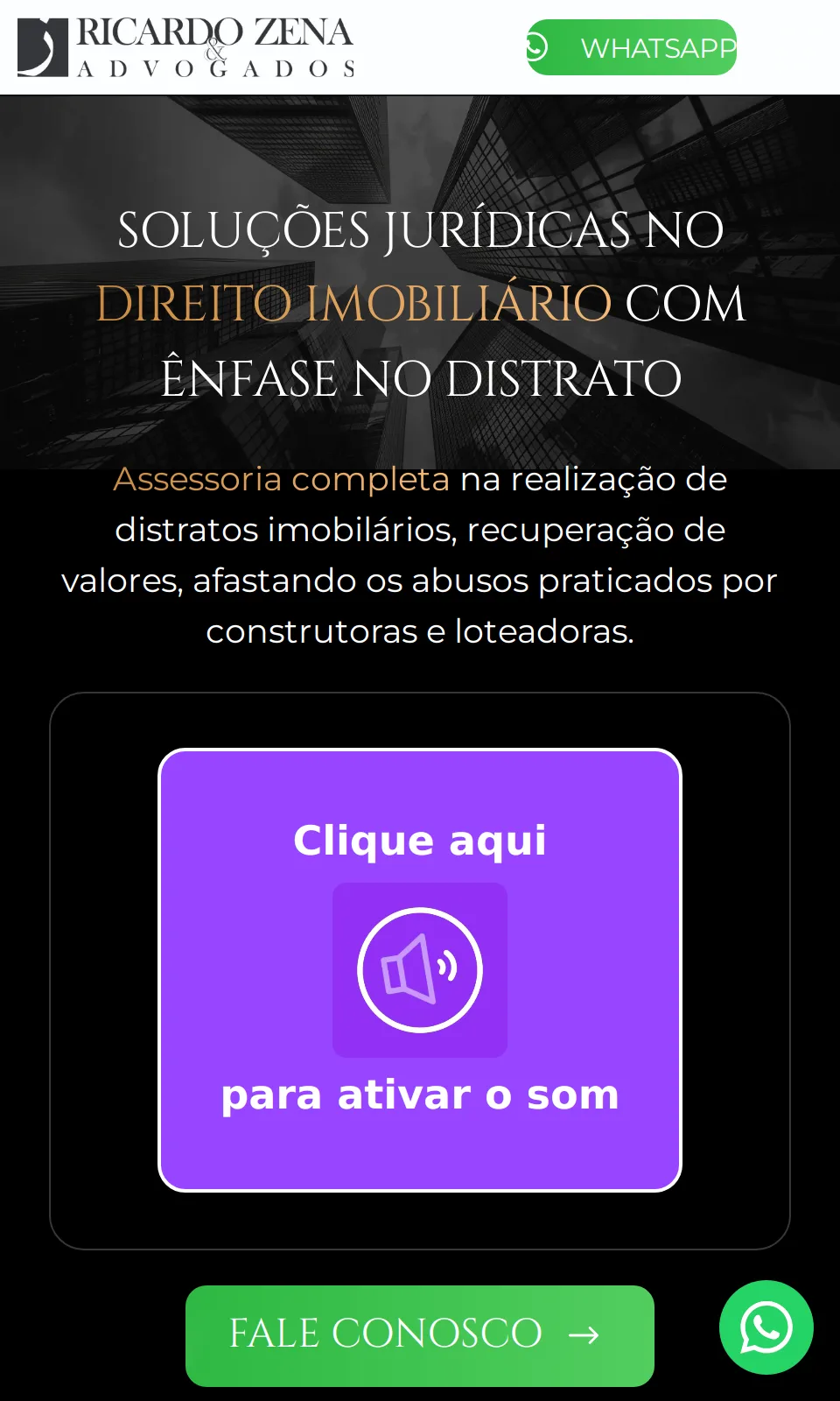 Site Ricardo Zena Advogados – Distratos e Direito Imobiliário: versão mobile