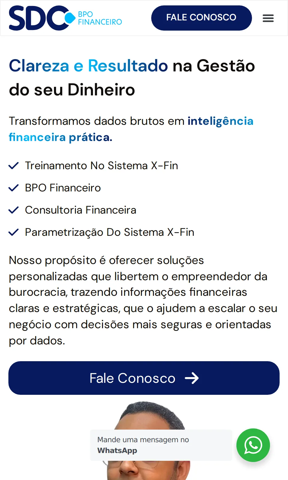 Site SDO Financeiro – BPO Financeiro e Inteligência para Decisões: versão mobile