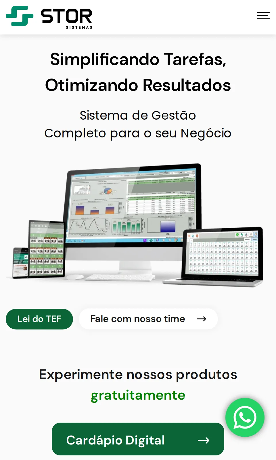 Site Stor Sistemas – Gestão Integrada para Negócios em Crescimento: versão mobile