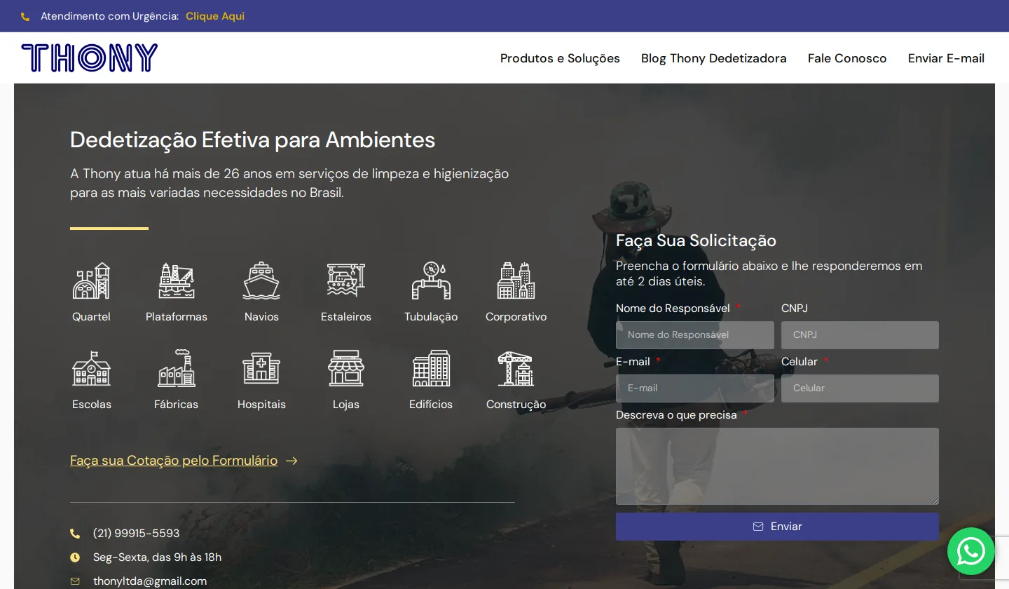 Site Thony Dedetizadora – Orçamentos para Serviços de Higienização e Controle de Pragas