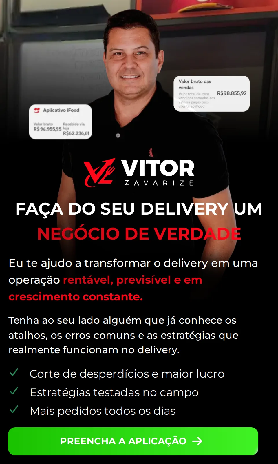Landing Page Vitor Zavarize – Consultoria para Delivery e iFood: versão mobile